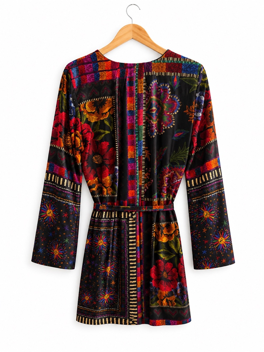 Farm Rio Mixed Scarves Mini Wrap Dress Size Medium - Picture 2 of 6